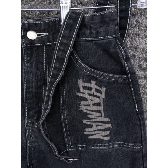 Batman and Robin Jeans Womens 4 Small Black Wide Leg Suspenders Graphic Print - Picture 8 of 16